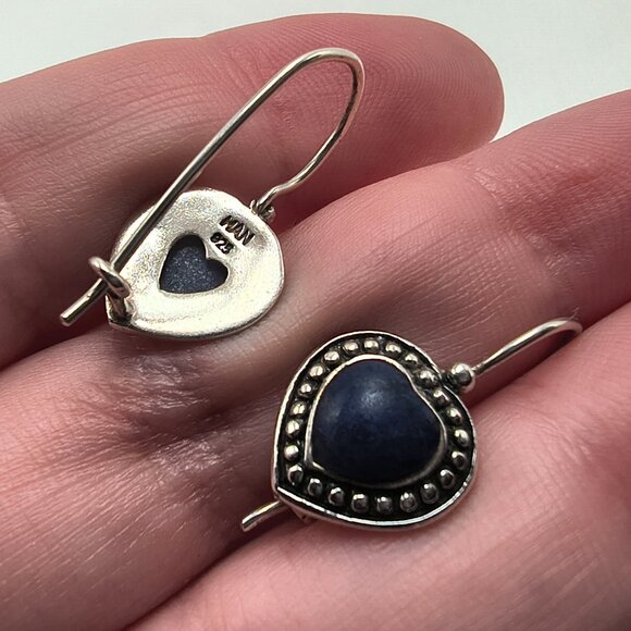 Sterling Silver HAN 925 Blue Heart Cabochon Earrings - Picture 3 of 9